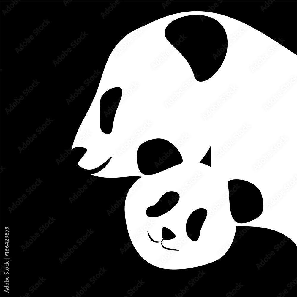 Panda bear silhouettes mother and baby vector illustration Panda bear silhouettes mother and baby vector illustration