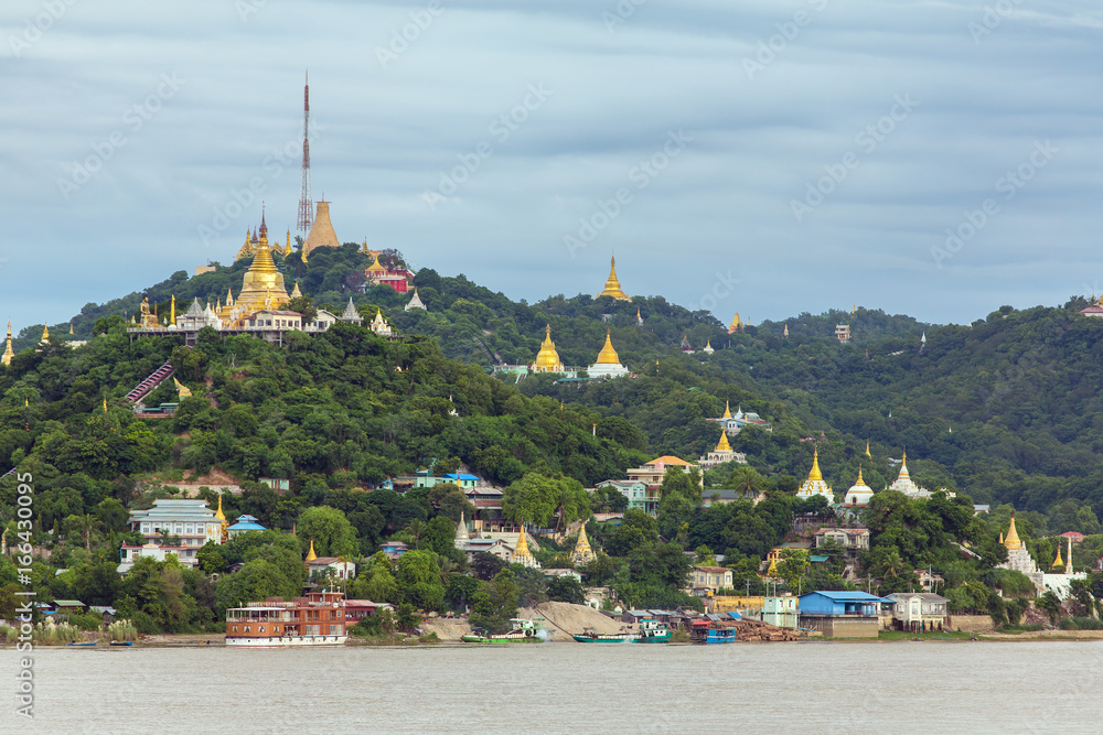 Golden pagoda in sagaing hill, Mandalay, Myanmar.