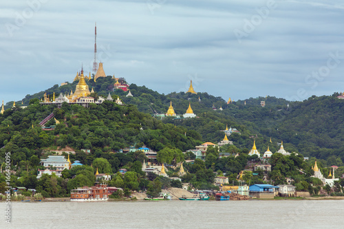 Golden pagoda in sagaing hill, Mandalay, Myanmar. photo