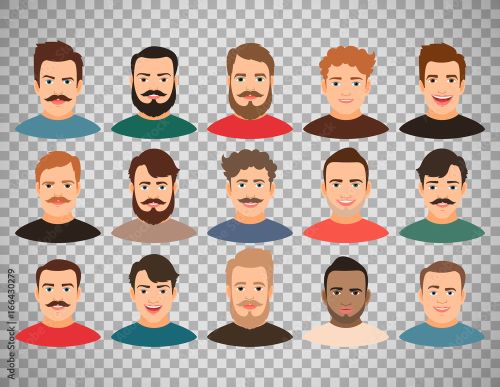 Man face avatars on transparent background Man face avatars on transparent background