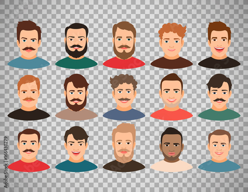 Man face avatars on transparent background