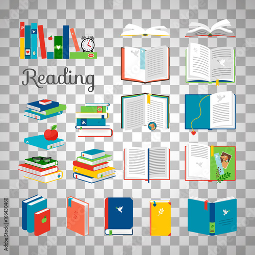 Books and stacks on transparent background