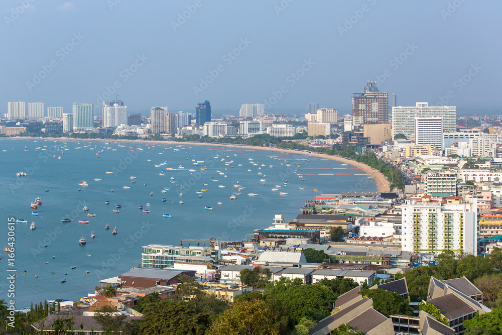 Pattaya, Thailand - March 7, 2017: Panorama view of Pattaya city in Thailand. Day time