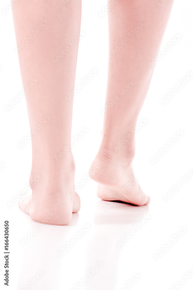 Women's feet on white background. Women's feet on white background.