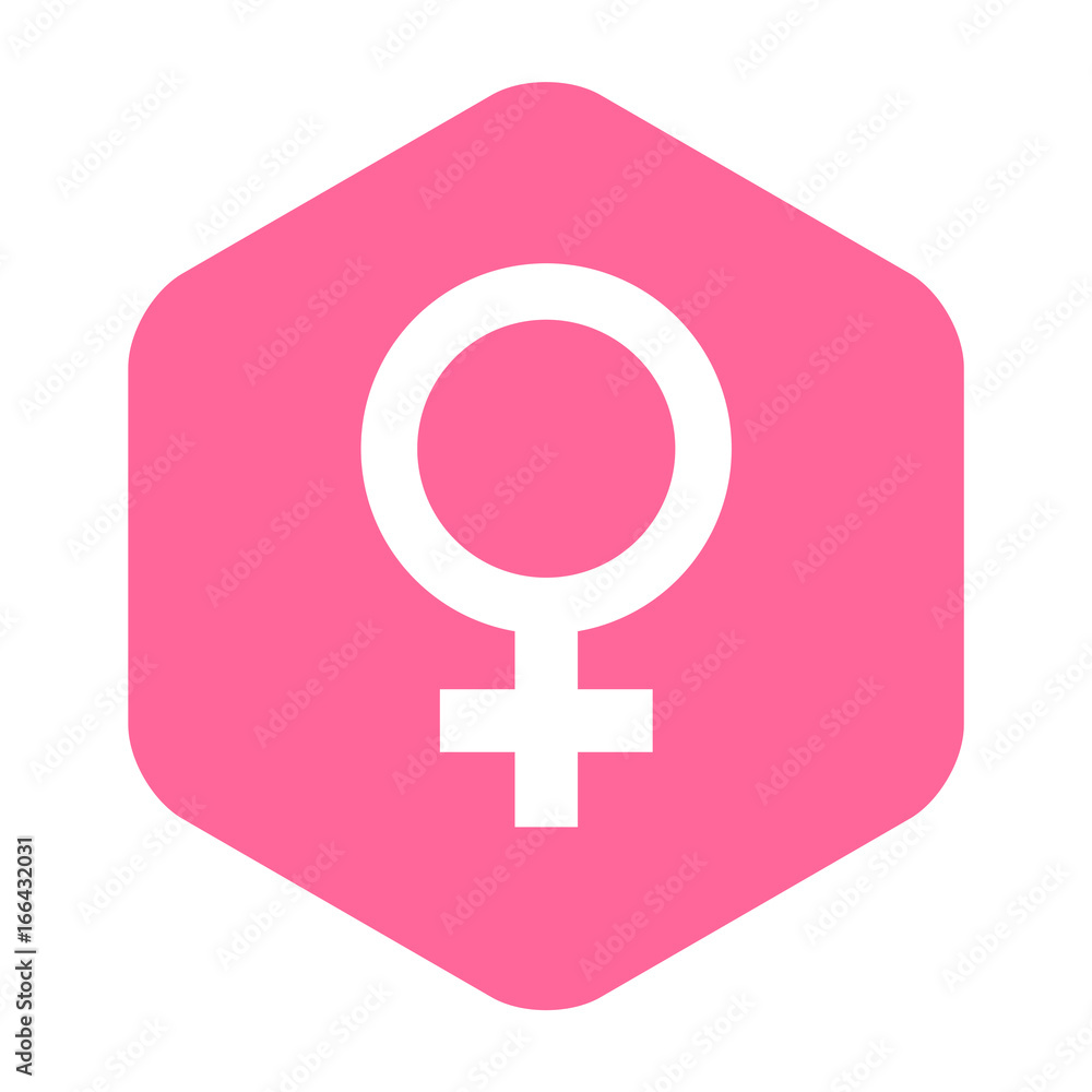 Icono plano femenino en hexagono rosa Icono plano femenino en hexagono rosa