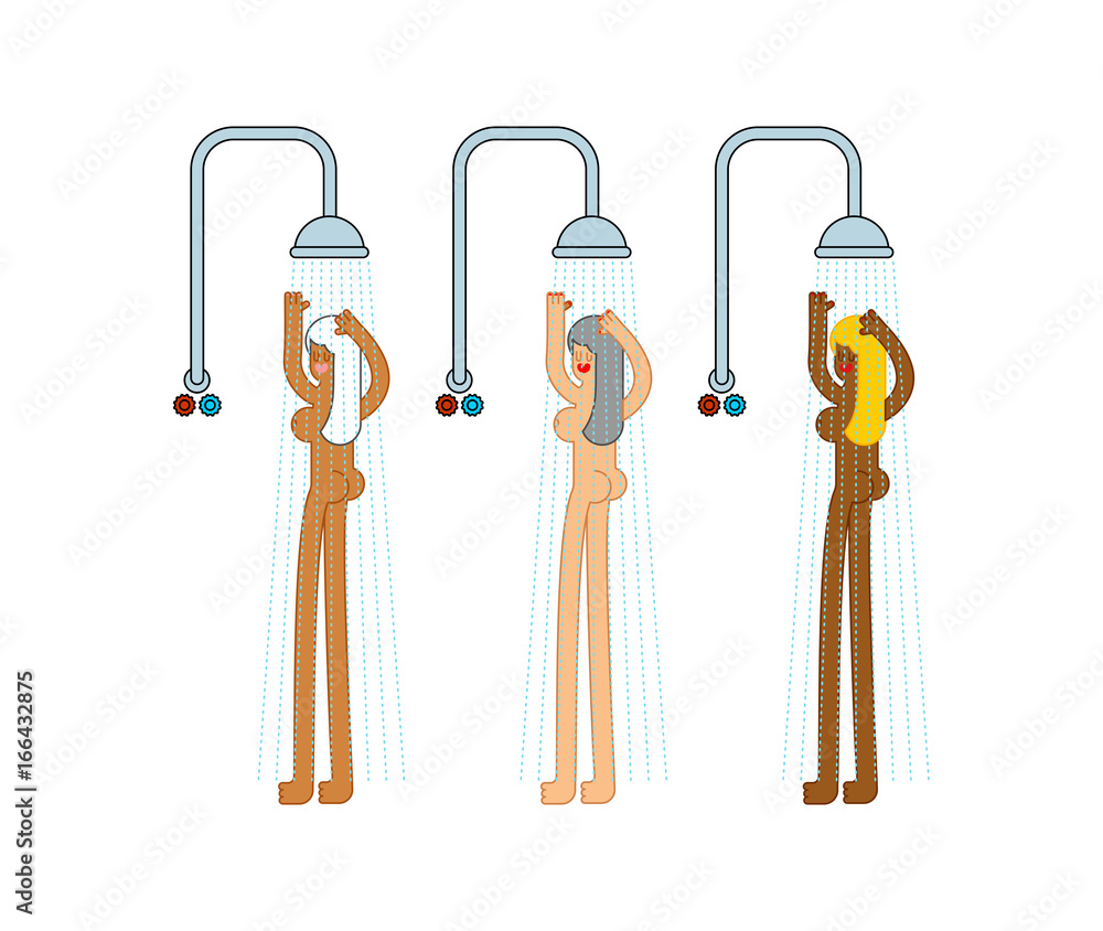 Public bathhouse. woman in shower washes. Beautiful female in bath. Gym shower room Public bathhouse. woman in shower washes. Beautiful female in bath. Gym shower room