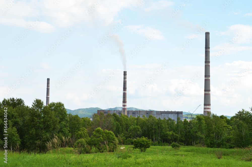 Heat power station in the forest pollutes air and soil