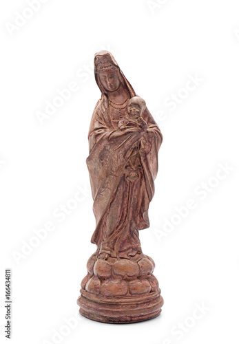 Guanyin statue or Goddess of Mercy on White Background, Clipping Path