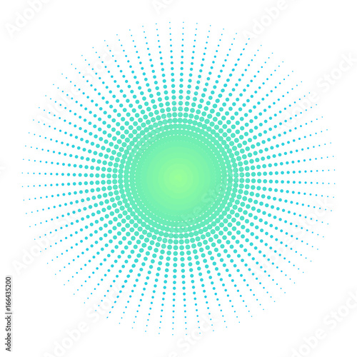 Green rays with dots, halftone style