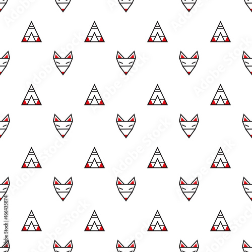 Minimalistic geometric seamless vector pattern with foxes and wigwams