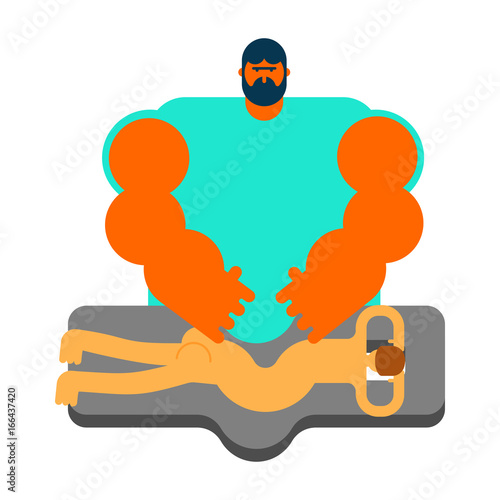 Masseur. Specialist for massage. massage table. strong man of chiropractors. Vertebral neurologist, osteopath