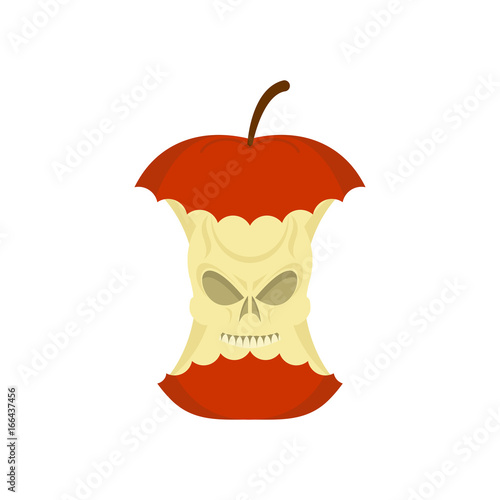 skull apple core isolated. death rest of fruit on white background. Garbage