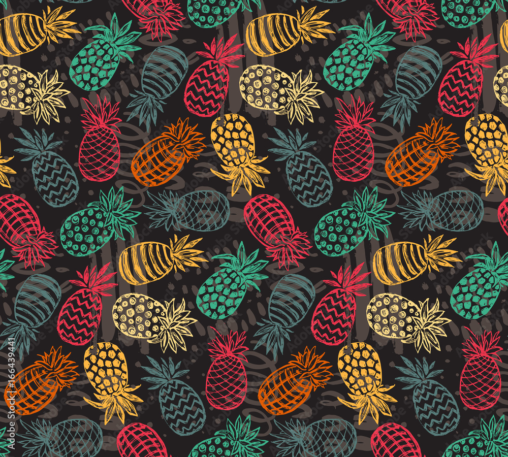 Vector seamless pattern with ornate pineapple fruits Vector seamless pattern with ornate pineapple fruits