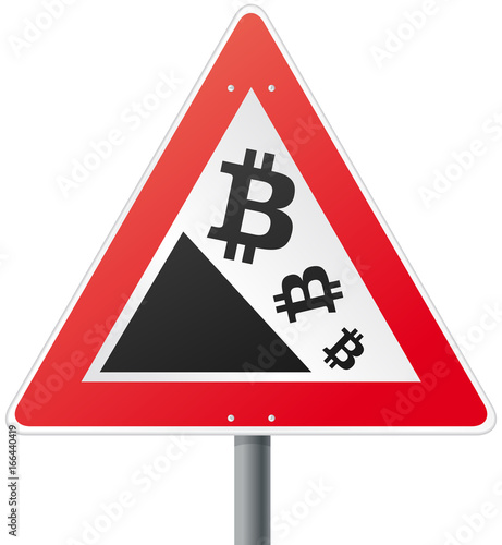 Schild mit Piktogramm Bitcoin Sturz