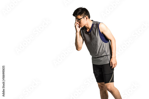 Portrait of an asian sport man wearing sunglasses and sportswear. Isolated on white background © topphotoengineer