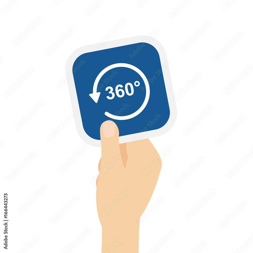 Hand hält Bierdeckel mit 360° Symbol Hand hält Bierdeckel mit 360° Symbol