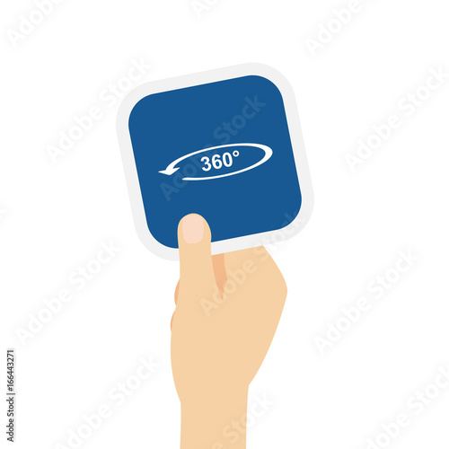 Hand hält Bierdeckel mit 360 Grad Symbol