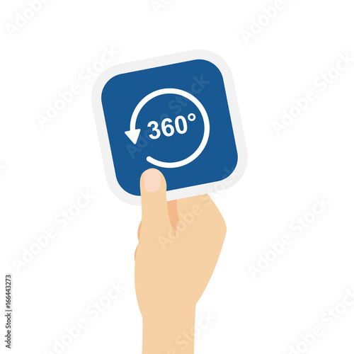 Hand hält Bierdeckel mit 360° Symbol
