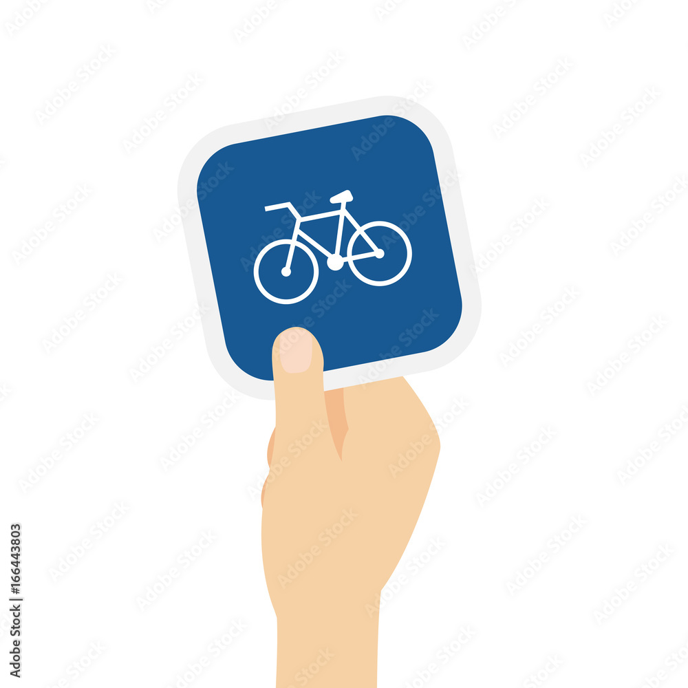 Hand hält Bierdeckel mit Fahrrad Hand hält Bierdeckel mit Fahrrad