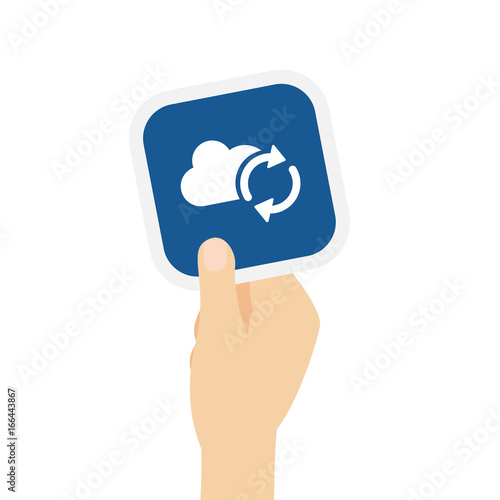 Hand hält Bierdeckel mit Wolke Synchronisation