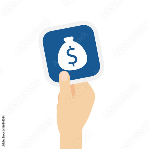 Hand hält Bierdeckel mit $ Geldsack