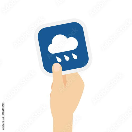 Hand hält Bierdeckel mit Regenwolke