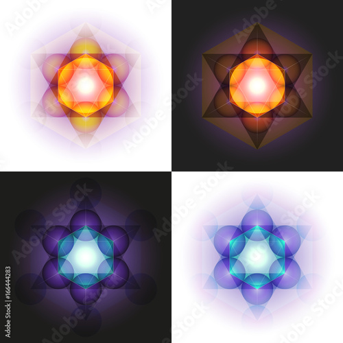 Set of mandalas based on Metatron's cube - sacred geometry figure. Vector illustration.