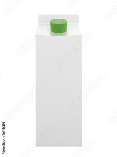 3D realistic render of carton white box with green lid. Milk, juice or cream. With shadow. Isolated on white background with clipping path.