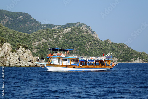 Boat on the rocky shore near Marmaris 