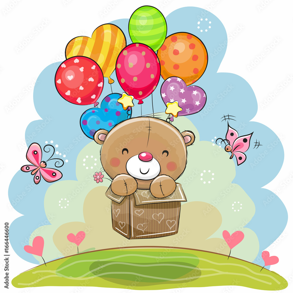 Fototapeta premium Cute Teddy Bear with balloons