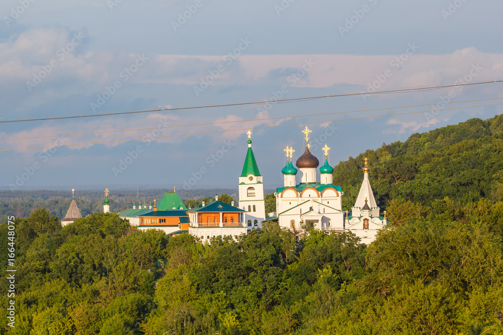 Pechersky Ascension Monastery and rope of cable car in Nizhny Novgorod