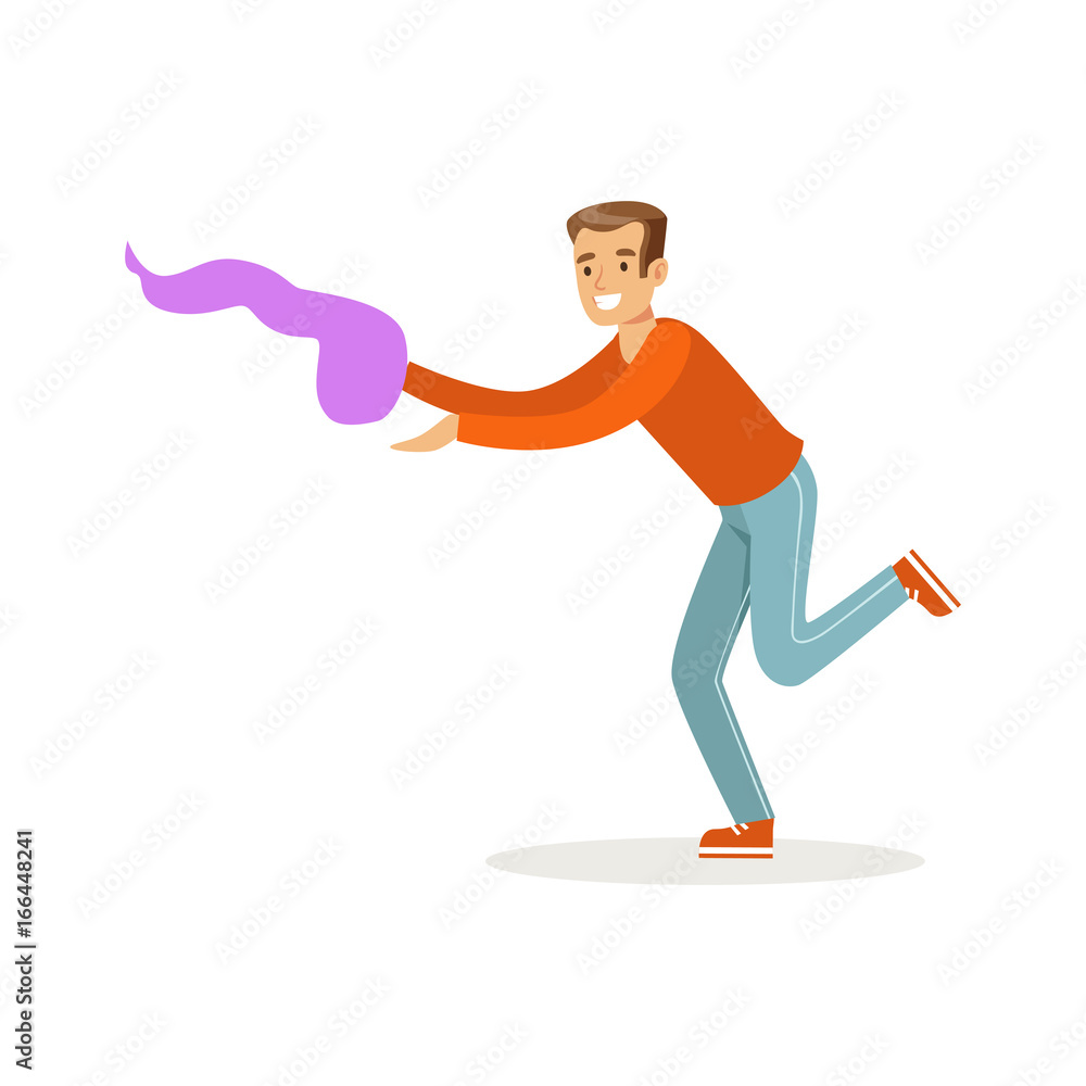 Young man in casual clothes dancing traditional Indian dance colorful character vector Illustration