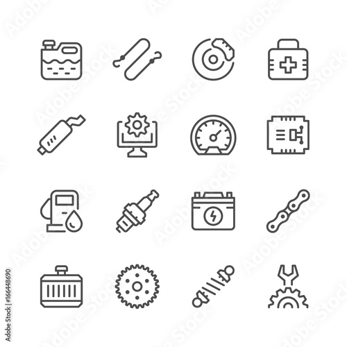 Set of car related line icons