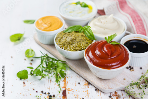 Photography Selection of different sauces in bowls