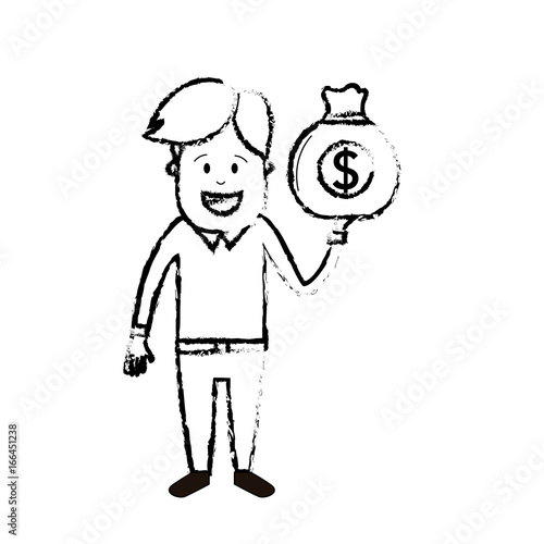 figure man with bag cash money in the hand