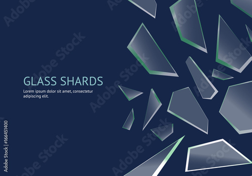 Realistic Shards of Broken Glass Concept Banner Card. Vector