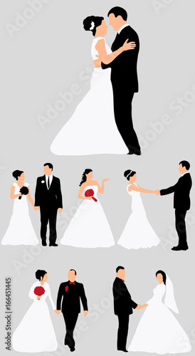 Vector, silhouette of the bride, collection, isolated