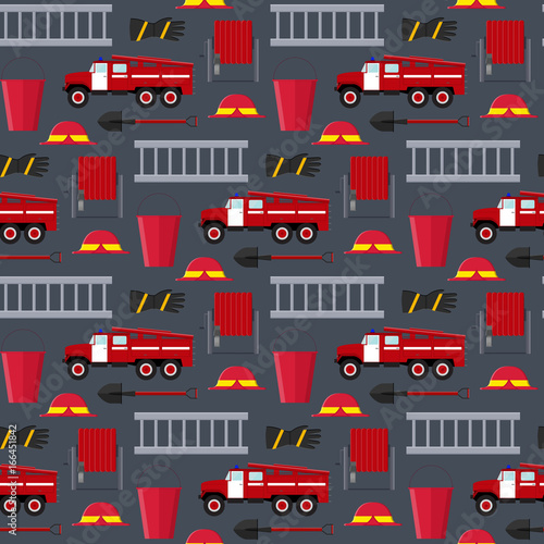 Firefighter Profession Equipment and Tools Background Pattern. Vector