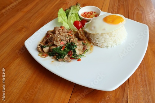 fried rice with basil and pork
