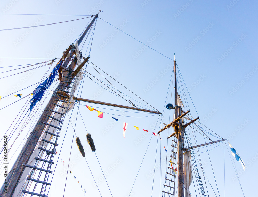 Fototapeta premium Mast, rigging and ropes on a sailing ship
