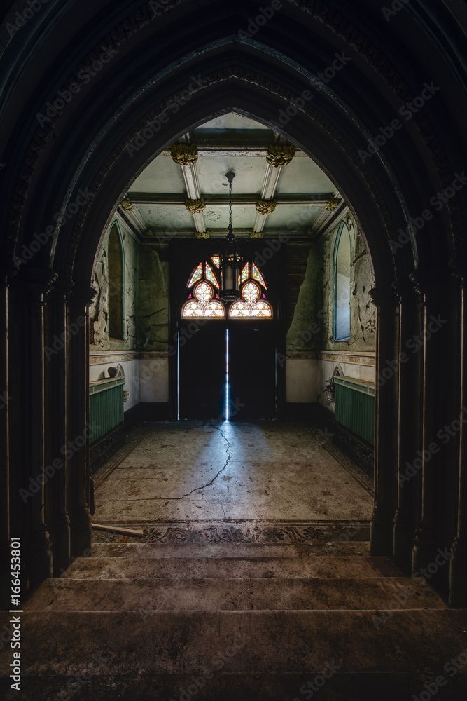 Lobby with Cracked Green Paint - Abandoned Church