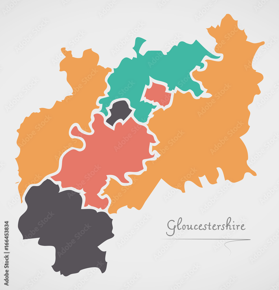Gloucestershire England Map with states and modern round shapes
