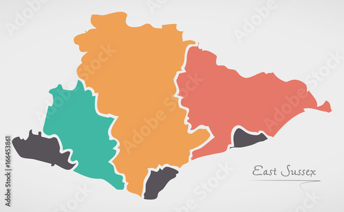 East Sussex England Map with states and modern round shapes