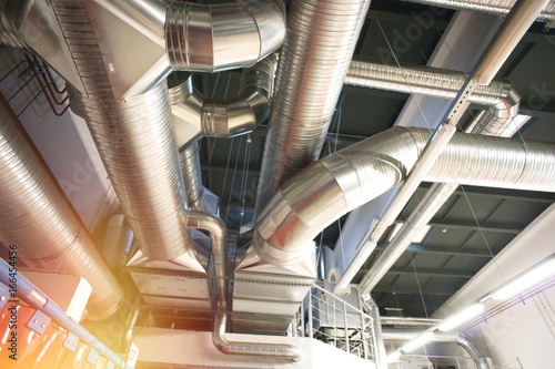 Ventilation pipes and ducts of industrial air condition photo