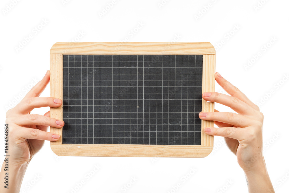 woman's hands holding a blackboard publicity woman's hands holding a blackboard publicity