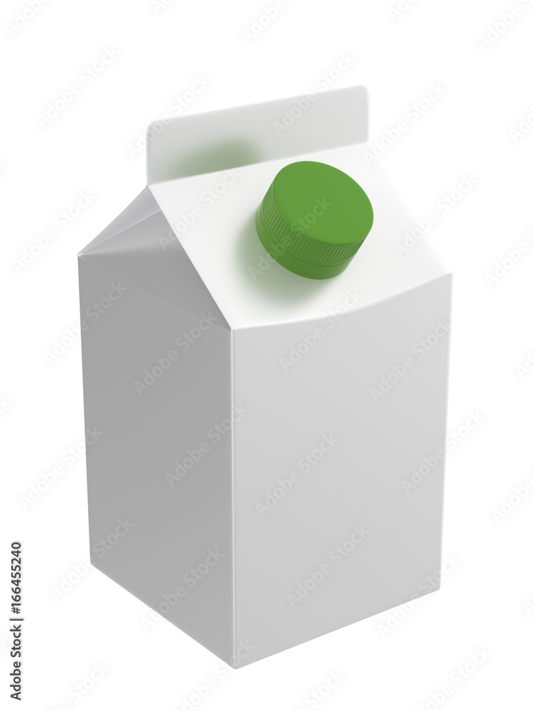 3D realistic render of small carton white box with green lid. Milk, juice or cream. With shadow. Isolated on white background with clipping path. 3D realistic render of small carton white box with green lid. Milk, juice or cream. With shadow. Isolated on white background with clipping path.