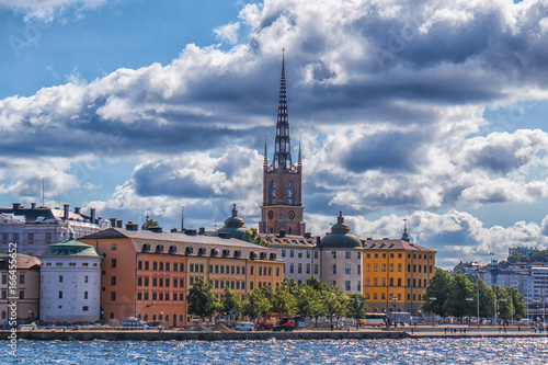 View of Stockholm buildings with dramatic sky