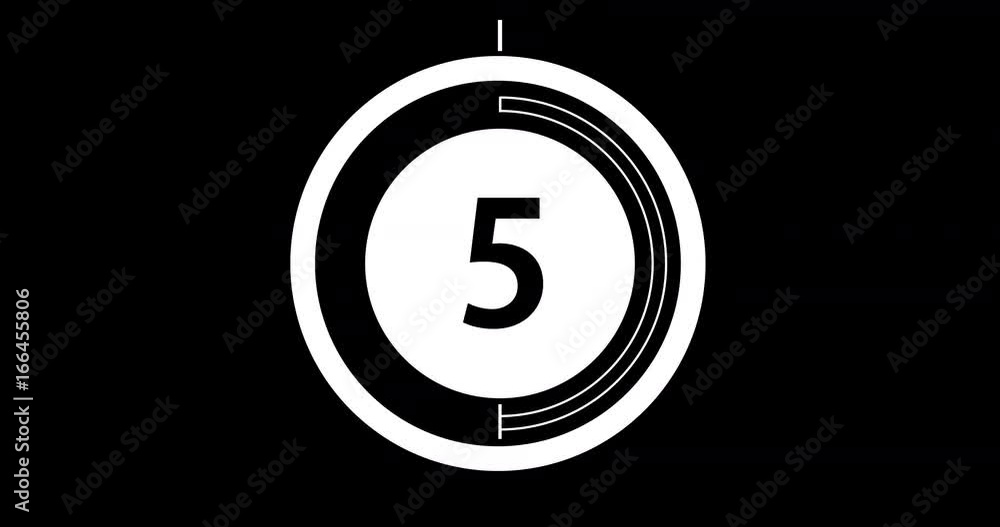 Circular countdown clock, 10 seconds with numbers and circles marking time