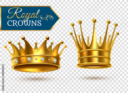 Realistic Gold Crowns Transparent Set 