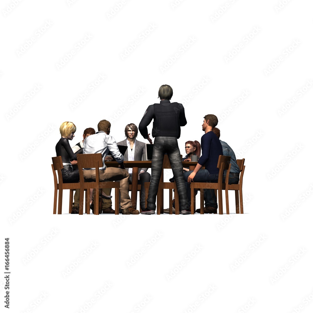 People Sitting At Table White Background